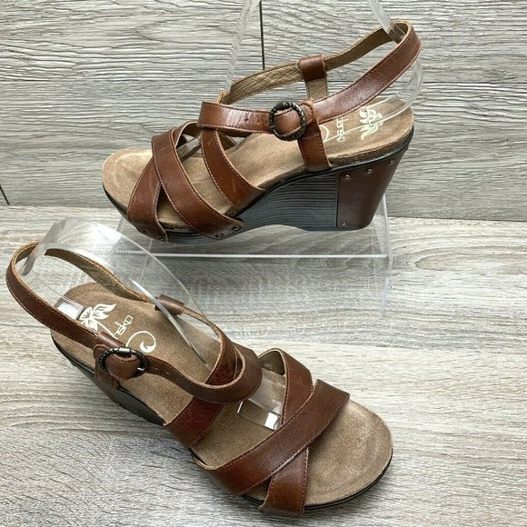 Dansko Frida Slingback Wedge Sandal Antique Brown Leather Strap Sz EU 41 US 10.5 - Picture 1 of 8